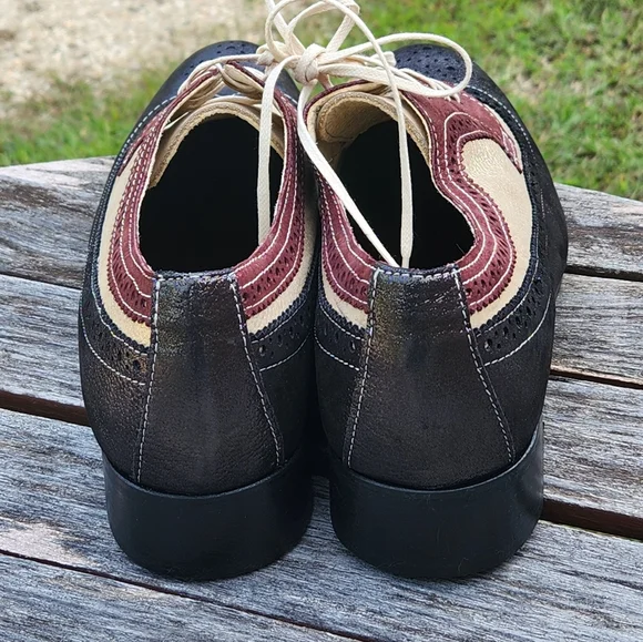 Girotti International Handmade Metallic Leather  Colorblock Oxford Shoes 43 - Picture 3 of 6